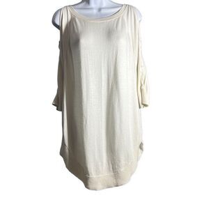 Express Cold Shoulder Rounded Hem Woven Sleeve Sweater Size S